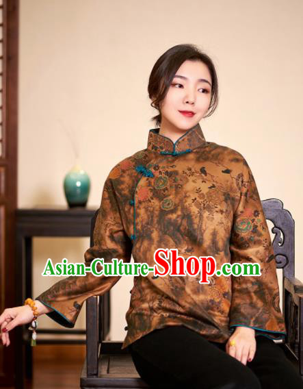 Top Grade Traditional Chinese Embroidered Ginger Blouse Tang Suit Silk Upper Outer Garment for Women