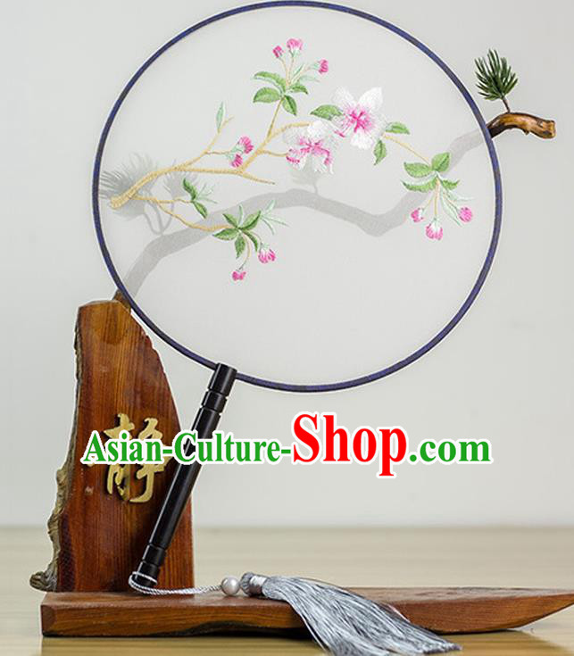 Chinese Traditional Embroidered Peach Blossom Round Fan Classical Palace Fans for Women