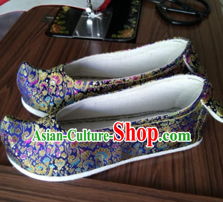 Chinese Traditional Royalblue Brocade Bow Shoes Opera Shoes Hanfu Shoes Ancient Princess Shoes for Women