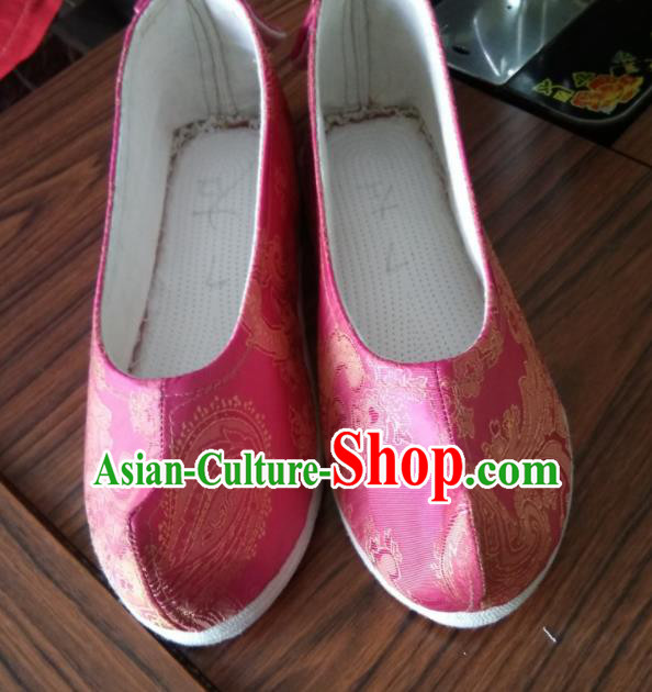 Chinese Traditional Pink Brocade Bow Shoes Opera Shoes Hanfu Shoes Ancient Princess Shoes for Women
