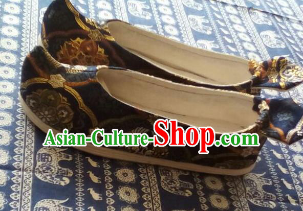 Chinese Traditional Navy Brocade Bow Shoes Opera Shoes Hanfu Shoes Ancient Princess Shoes for Women