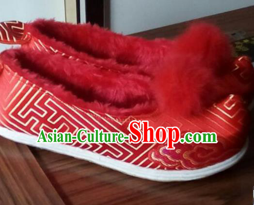 Chinese Traditional Handmade Red Brocade Shoes Opera Shoes Hanfu Shoes Ancient Princess Shoes for Women