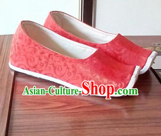 Chinese Traditional Handmade Red Satin Shoes Opera Shoes Hanfu Shoes Ancient Princess Shoes for Women