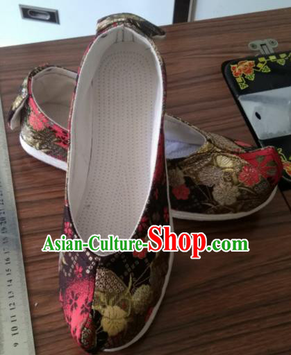 Chinese Traditional Black Brocade Shoes Opera Shoes Hanfu Shoes Ancient Princess Shoes for Women