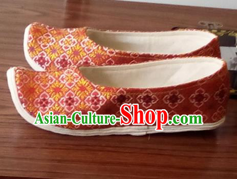 Chinese Traditional Handmade Orange Brocade Bow Shoes Opera Shoes Hanfu Shoes Ancient Princess Shoes for Women