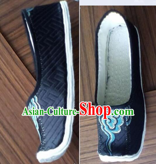 Chinese Kung Fu Shoes Black Brocade Shoes Traditional Hanfu Shoes Opera Shoes for Men