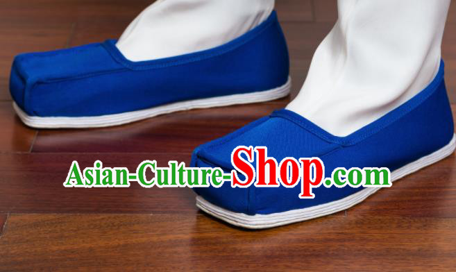 Chinese Handmade Ming Dynasty Deep Blue Cloth Shoes Traditional Hanfu Shoes Opera Shoes for Men