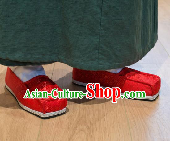Chinese Handmade Kung Fu Shoes Red Brocade Shoes Traditional Hanfu Shoes Opera Shoes for Men