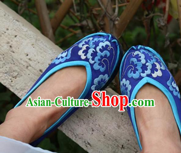 Chinese Embroidered Royalblue Shoes Handmade Hanfu Shoes Traditional National Shoes for Women