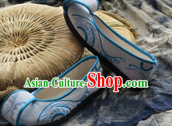 Chinese Handmade White Embroidered Shoes Hanfu Shoes Traditional National Shoes for Women