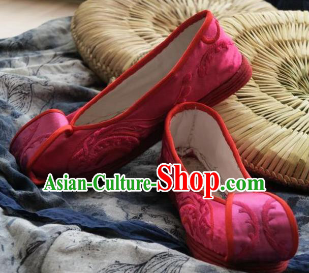 Chinese Handmade Rosy Embroidered Shoes Hanfu Shoes Traditional National Shoes for Women