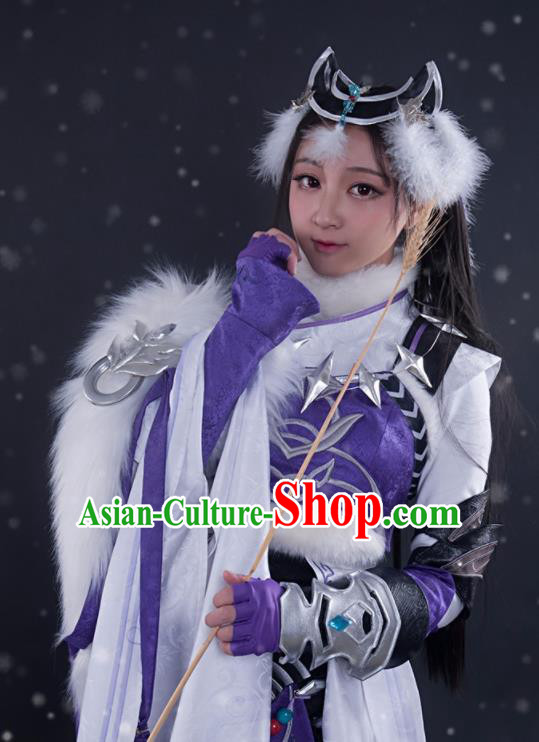 Chinese Cosplay Game Fox Fairy Purple Dress Traditional Ancient Swordsman Costume for Women