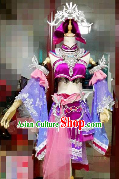 Chinese Cosplay Drama Fairy Purple Dress Traditional Ancient Swordsman Costume for Women