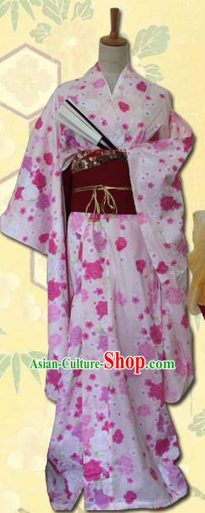Japanese Cosplay Geisha Pink Kimono Yukata Dress Traditional Ancient Courtesan Costume for Women