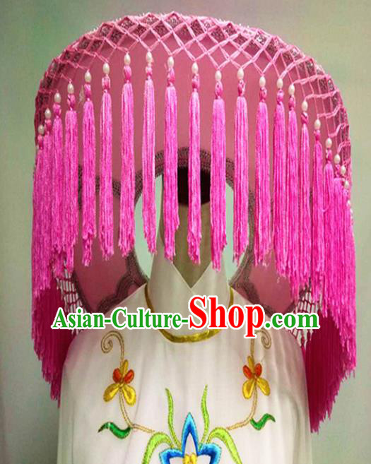 Chinese Traditional Peking Opera Fisher Girl Pink Tassel Hat Handmade Beijing Opera Diva Hair Accessories for Women