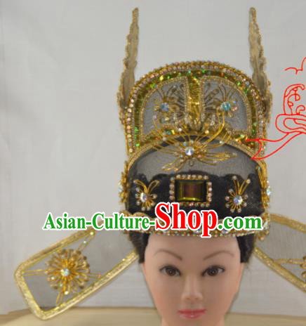 Chinese Traditional Peking Opera Scholar Golden Hat Handmade Ancient Bridegroom Headwear for Men