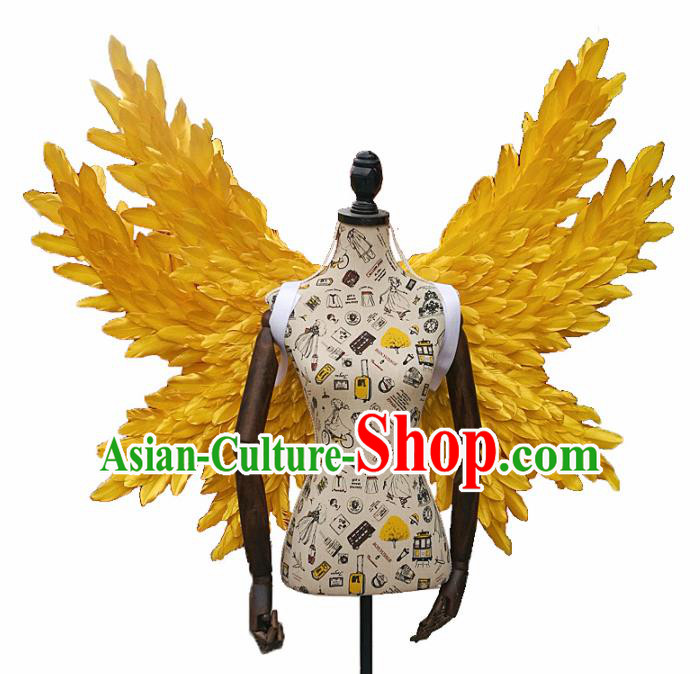 Professional Halloween Stage Show Yellow Feather Butterfly Angel Wings Brazilian Carnival Catwalks Prop for Women