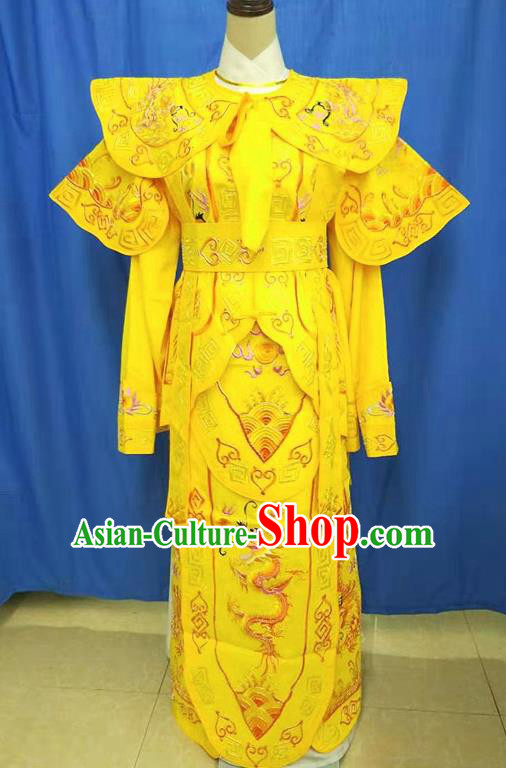 Chinese Traditional Peking Opera Takefu Embroidered Yellow Dragon Kao Costume Handmade Ancient Swordsman Clothing for Men