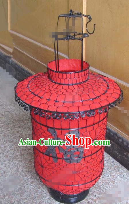 Chinese Classical New Year Red Veil Palace Lantern Traditional Handmade Ironwork Ceiling Lamp