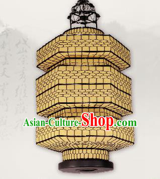 Chinese Classical New Year Yellow Veil Palace Lantern Traditional Handmade Ironwork Ceiling Lamp