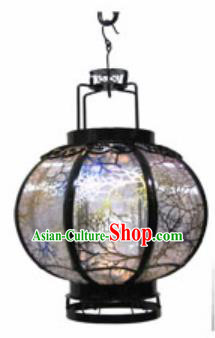 Chinese Classical Grey Gauze Round Palace Lantern Traditional Handmade Ironwork Ceiling Lamp