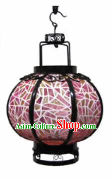Chinese Classical Pink Veil Round Palace Lantern Traditional Handmade Ironwork Ceiling Lamp