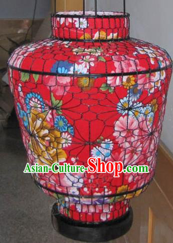 Chinese Outdoor Classical Printing Flower Red Palace Lantern Traditional Handmade Ironwork Ceiling Lamp