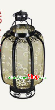 Chinese Classical Khaki Gauze Palace Lantern Traditional Handmade New Year Ironwork Ceiling Lamp