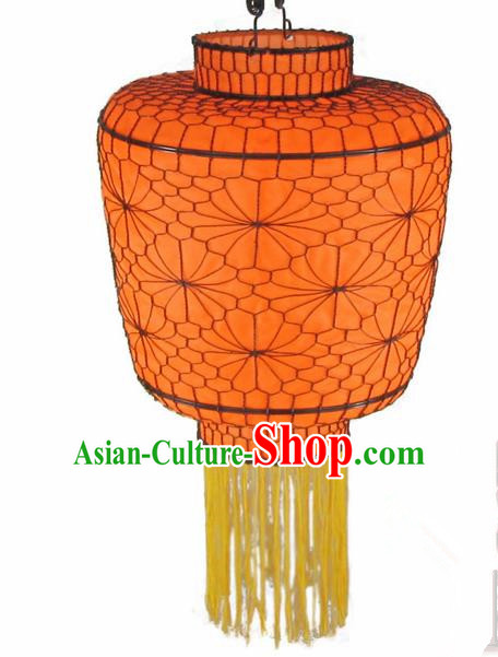 Chinese Outdoor Classical Tassel Orange Palace Lantern Traditional Handmade Ironwork Ceiling Lamp