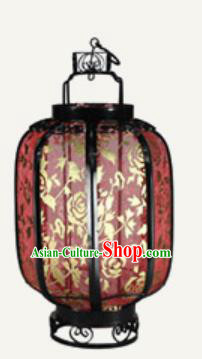 Chinese Classical Printing Rose Red Gauze Palace Lantern Traditional Handmade New Year Ironwork Ceiling Lamp