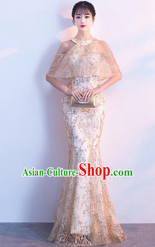 Top Grade Compere White Full Dress Annual Gala Stage Show Costume for Women