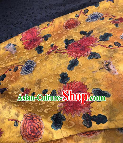 Asian Chinese Traditional Chrysanthemum Pattern Design Yellow Gambiered Guangdong Gauze Fabric Silk Material