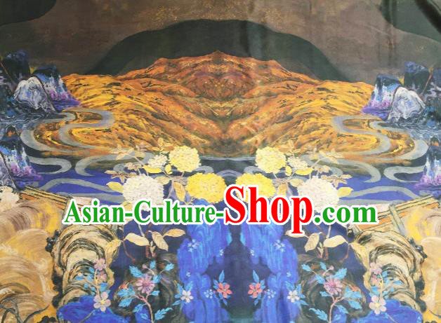 Asian Chinese Traditional Hydrangea Pattern Design Blue Gambiered Guangdong Gauze Fabric Silk Material