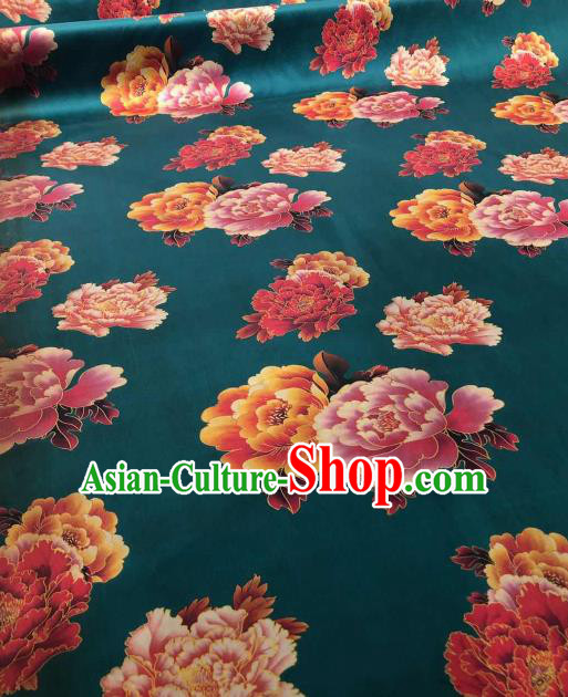Asian Chinese Traditional Peony Pattern Design Peacock Green Gambiered Guangdong Gauze Fabric Silk Material