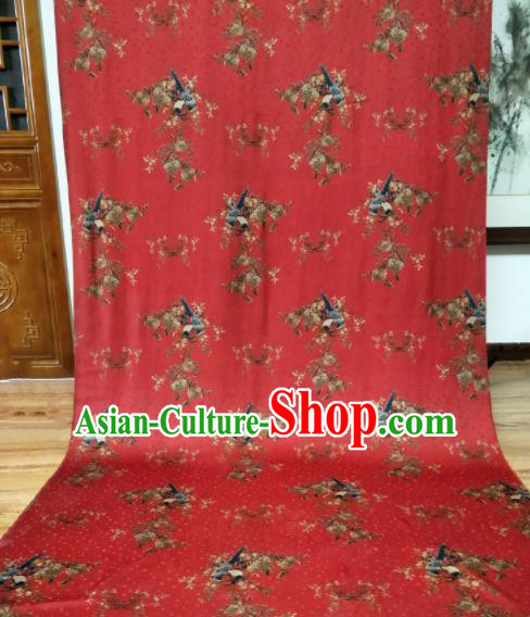 Asian Chinese Traditional Flowers Birds Pattern Design Red Gambiered Guangdong Gauze Fabric Silk Material