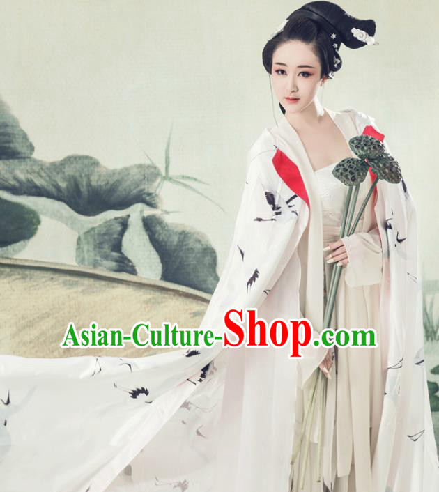 Chinese Ancient Poetess White Hanfu Dress Traditional Song Dynasty Nobility Lady Dance Costumes for Women