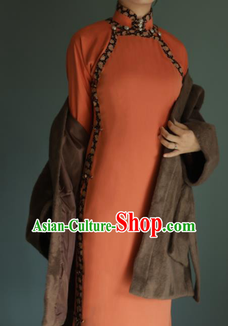 Chinese Traditional Orange Cheongsam Costume Republic of China Mandarin Qipao Dress for Women