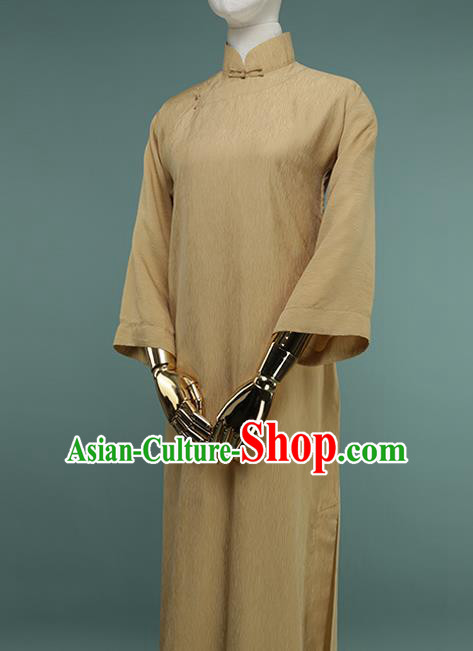 Chinese Traditional Khaki Silk Cheongsam Costume Republic of China Mandarin Qipao Dress for Women