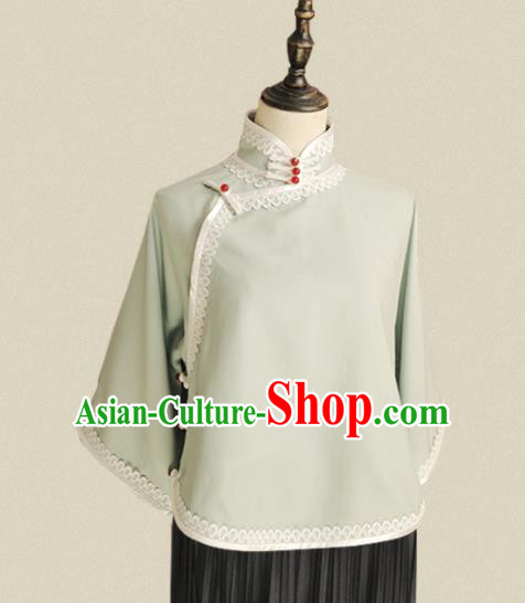 Traditional Chinese Tang Suit Light Green Blouse Cheongsam Upper Outer Garment for Women