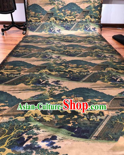 Asian Chinese Traditional Pine Pattern Design Ginger Gambiered Guangdong Gauze Fabric Silk Material