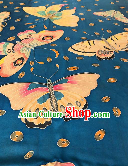 Asian Chinese Traditional Butterfly Pattern Design Blue Gambiered Guangdong Gauze Fabric Silk Material