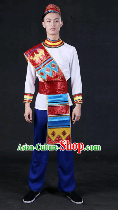 Chinese Traditional Dai Nationality Outfits Ethnic Minority Folk Dance Stage Show Compere Festival Costume for Men