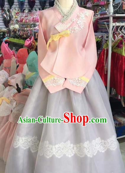 Korean Traditional Hanbok Pink Blouse and White Dress Asian Korea Princess Fashion Costume for Women