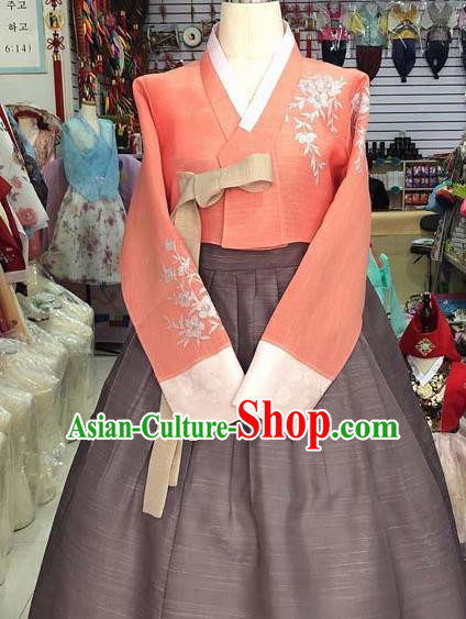 Korean Traditional Hanbok Orange Blouse and Brown Dress Asian Korea Princess Fashion Costume for Women