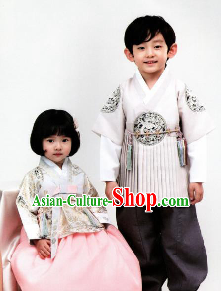 Korean Traditional Hanbok Birthday White Outfit Asian Korea Fashion Costume for Kids