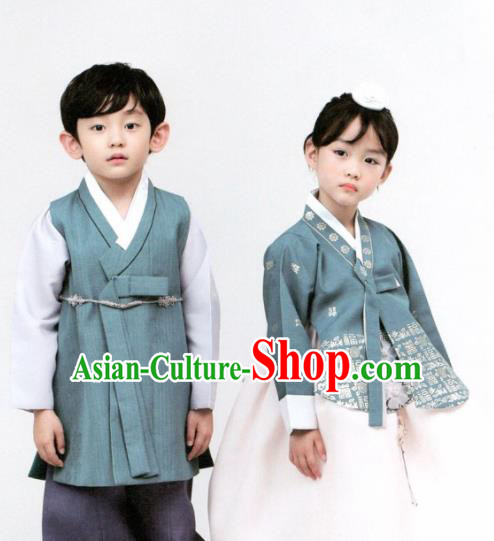 Korean Traditional Hanbok Birthday Blue Outfit Asian Korea Fashion Costume for Kids