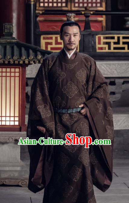 Drama Royal Nirvana Traditional Chinese Song Dynasty Emperor Xiao Ruijian Brown Clothing Ancient Imperator Costume for Men