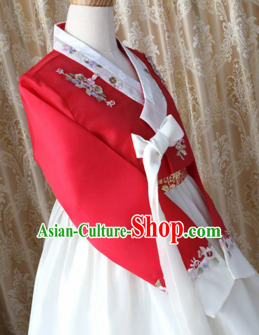 Korean Traditional Garment Hanbok Red Blouse and White Dress Outfits Asian Korea Fashion Costume for Women