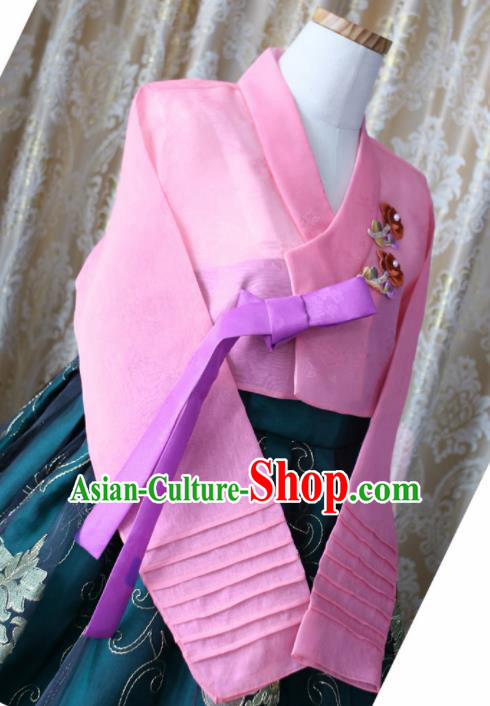 Korean Traditional Garment Hanbok Pink Blouse and Green Dress Outfits Asian Korea Fashion Costume for Women