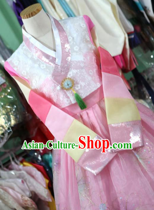 Korean Traditional Garment Bride Hanbok Embroidered Pink Blouse and Dress Outfits Asian Korea Fashion Costume for Women